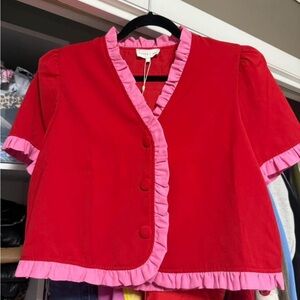 Entro Red and Pink Ruffle Shirt